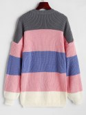 Crewneck Colorblock Long Tunic Sweater