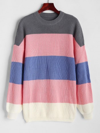Crewneck Colorblock Long Tunic Sweater