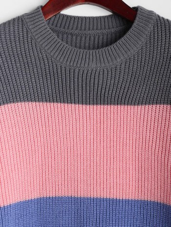 Crewneck Colorblock Long Tunic Sweater