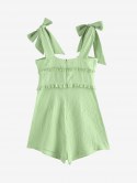 Crinkle Tie Shoulder Ruffle Bowknot Keyhole Romper