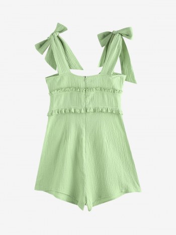 Crinkle Tie Shoulder Ruffle Bowknot Keyhole Romper