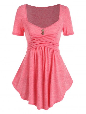 Criss Cross Button Flare Tunic T Shirt