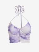 Criss Cross Halter Ruched Tie Dye Crop Top