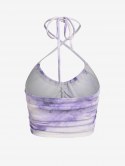 Criss Cross Halter Ruched Tie Dye Crop Top