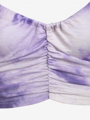 Criss Cross Halter Ruched Tie Dye Crop Top