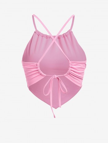 Criss Cross Tie Open Back Scarf Hem Crop Top