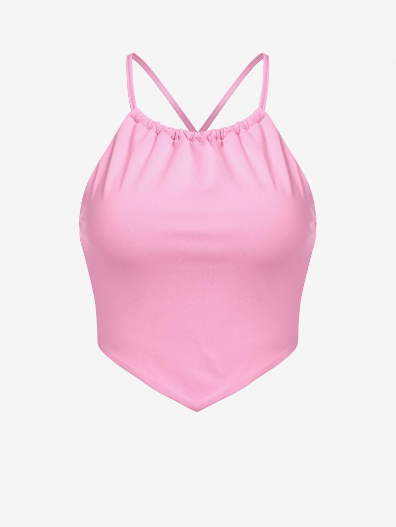 Criss Cross Tie Open Back Scarf Hem Crop Top