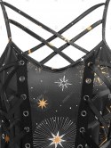 Crisscross Lace Up Sun And Moon Print Dress
