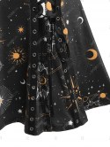 Crisscross Lace Up Sun And Moon Print Dress