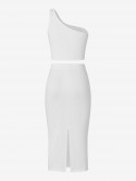 Cropped One Shoulder Top And Back Slit Skirt Set