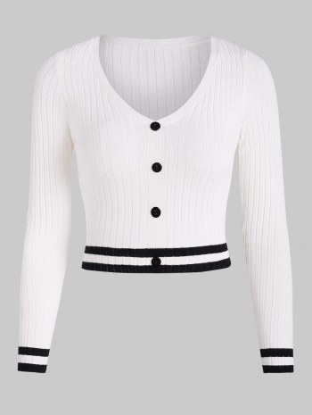 Cropped Wide Rib Striped Trim Knitwear