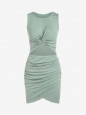 Cut Out Twist Ruched Tulip Tank Dress