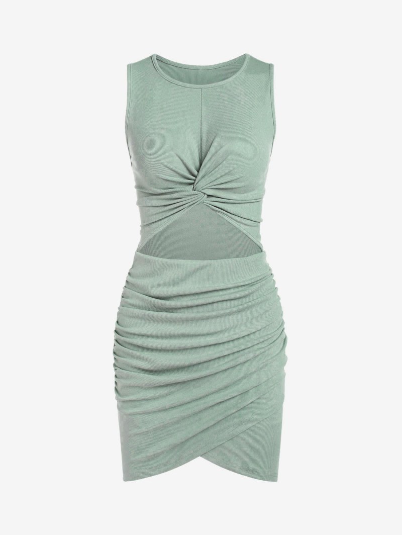 Cut Out Twist Ruched Tulip Tank Dress