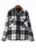 Detachable Hood Plaid Pocket Coat