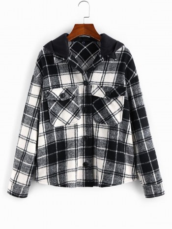 Detachable Hood Plaid Pocket Coat