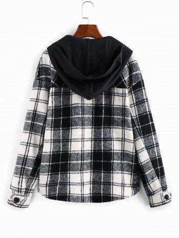 Detachable Hood Plaid Pocket Coat