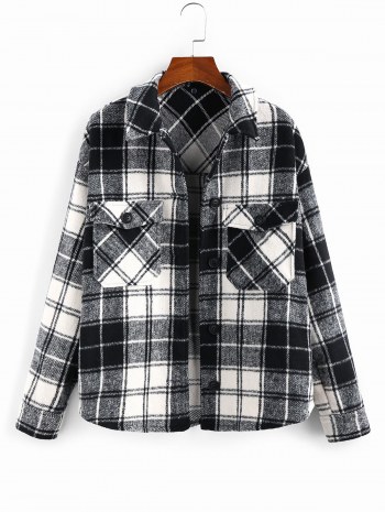 Detachable Hood Plaid Pocket Coat