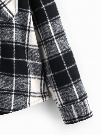 Detachable Hood Plaid Pocket Coat
