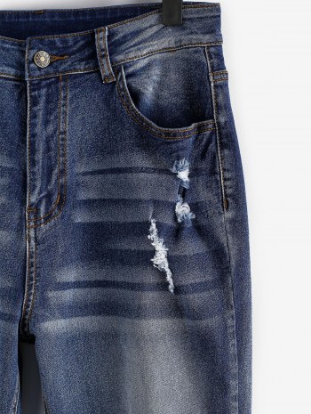 Distressed Frayed Hem Mid Rise Skinny Jeans