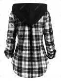 Double Zipper Plaid Pocket Hooded Shirt Jacket