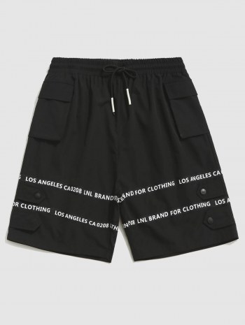 Drawstring Letter Print Cargo Shorts