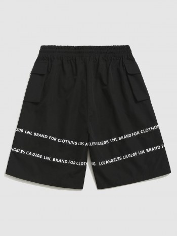 Drawstring Letter Print Cargo Shorts
