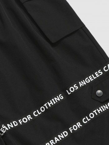 Drawstring Letter Print Cargo Shorts