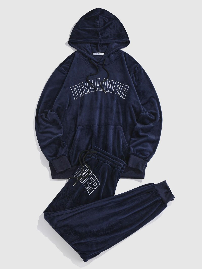 Dreamer Embroidered Velour Hoodie And Jogger Pants Set