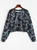 Drop Shoulder Dragon Oriental Sweatshirt