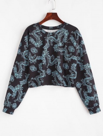 Drop Shoulder Dragon Oriental Sweatshirt