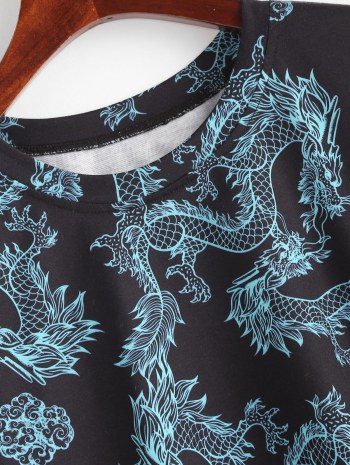 Drop Shoulder Dragon Oriental Sweatshirt