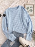 Drop Shoulder Plain Knitted Sweatshirt
