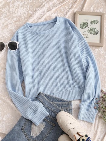Drop Shoulder Plain Knitted Sweatshirt