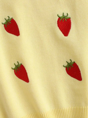 Embroidery Strawberry Knit Crop Tee