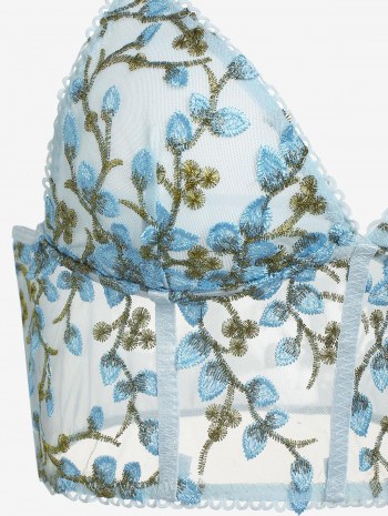 Floral Embroidered Picot Trim Corset Top
