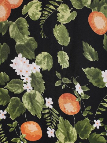 Floral Fruit Print Smocked Back Ruffle Hem Dress