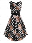 Floral Print Pleated Waist Belted Asymmetrical Dress