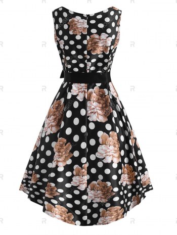 Floral Print Pleated Waist Belted Asymmetrical Dress