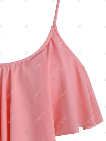 Flounce Overlay Striped Cinched Three Piece Tankini Swimwear