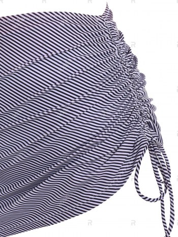 Flounce Overlay Striped Cinched Three Piece Tankini Swimwear