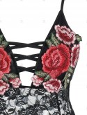 Flower Embroidered Criss-cross Bowknot Lace Babydoll
