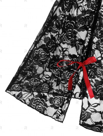 Flower Embroidered Criss-cross Bowknot Lace Babydoll