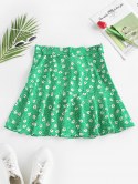 Flower Print Flounce Hem Belted Mini Skirt