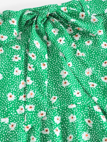 Flower Print Flounce Hem Belted Mini Skirt