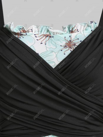 Flower Print Ruched A Line Wrap Dress