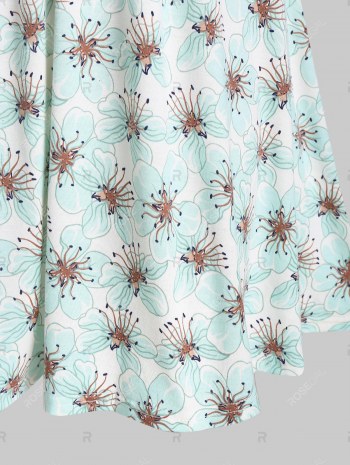 Flower Print Ruched A Line Wrap Dress