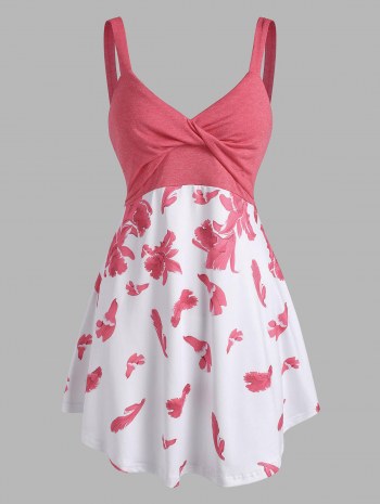 Flower Print Twisted Backless Longline Tank Top