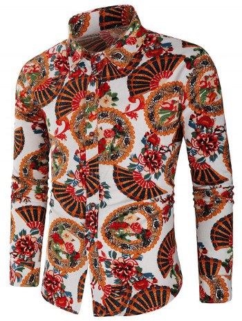 Flowers Fan Print Long Sleeves Shirt