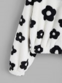 Fluffy Floral Graphic Faux Fur Jacket