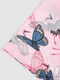 Flying Crane Butterfly Print Kimono Cardigan Shirt And Shorts Set